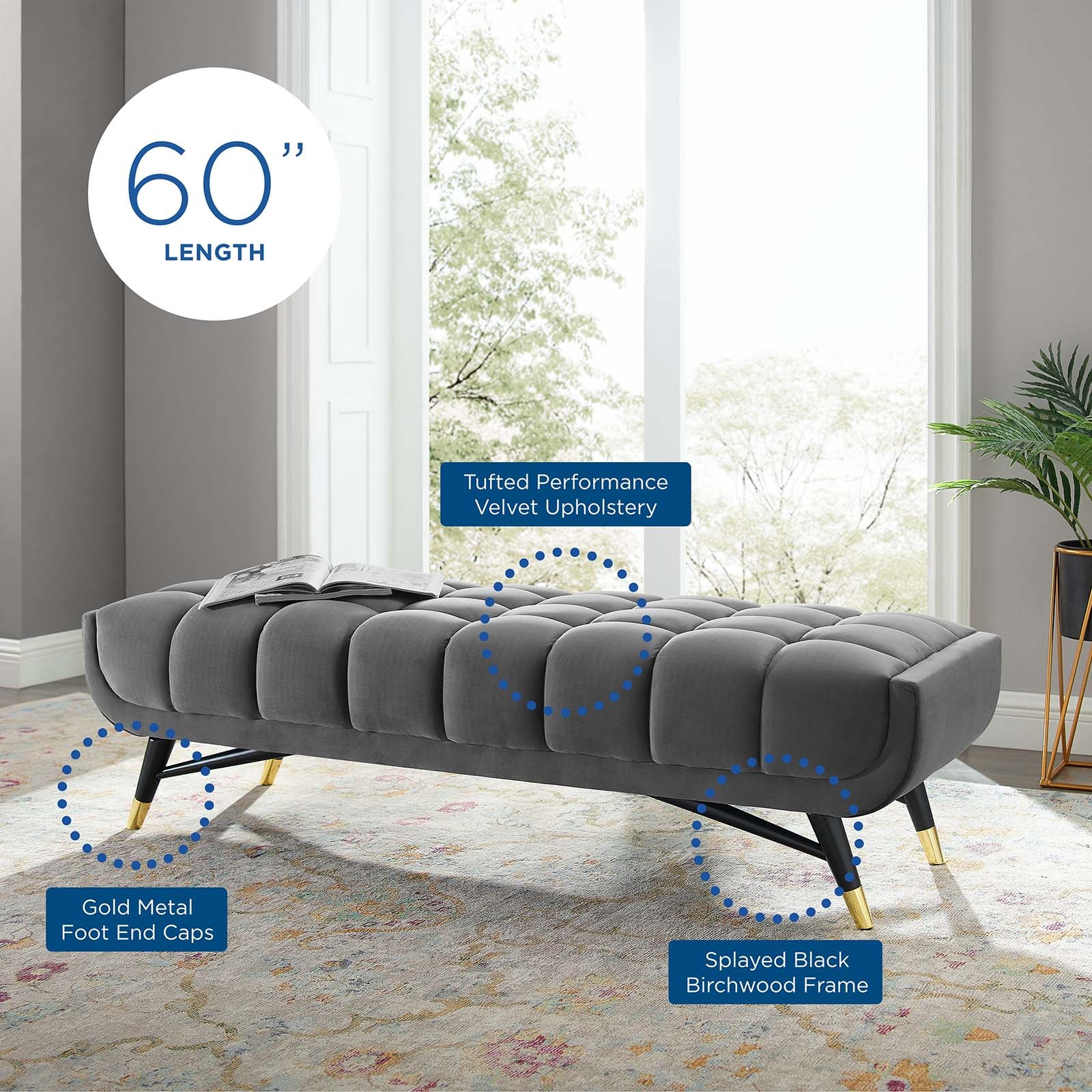 Adept 60" Performance Velvet Bench by Modway