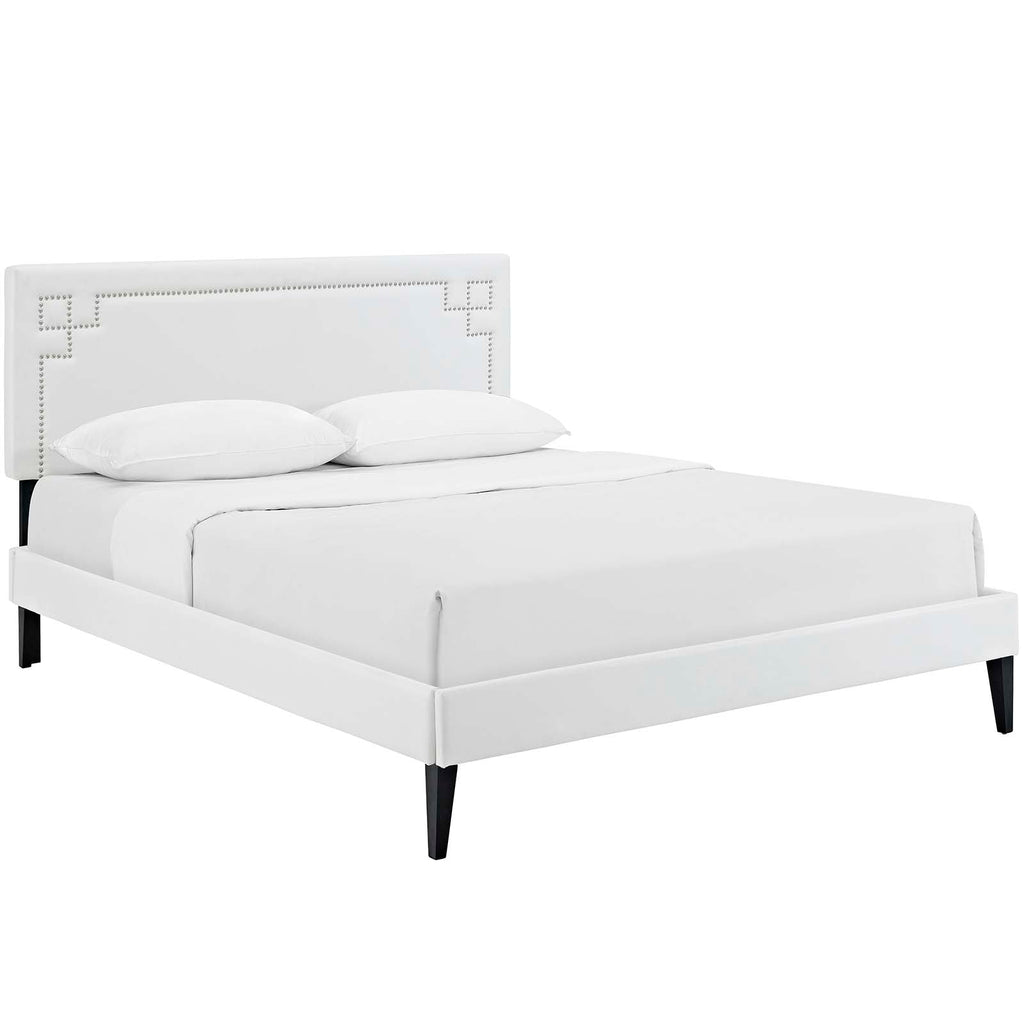 Ruthie Vinyl Queen Platform Bed with Squared Tapered Legs by Modway