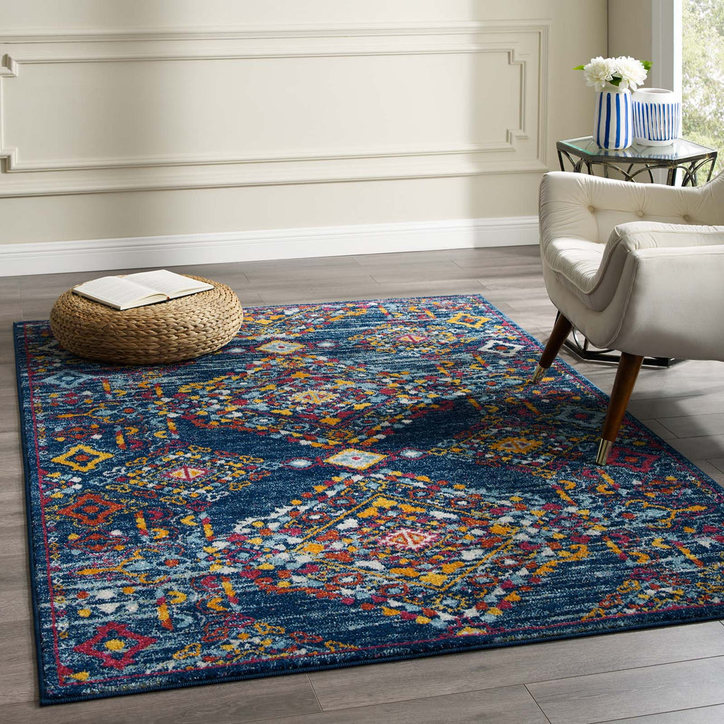 Entourage Khalida Distressed Vintage Floral Lattice 5x8 Area Rug by Modway