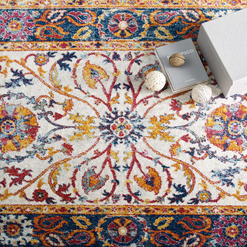 Entourage Samira Distressed Vintage Floral Vintage Medallion 8x10 Area Rug by Modway