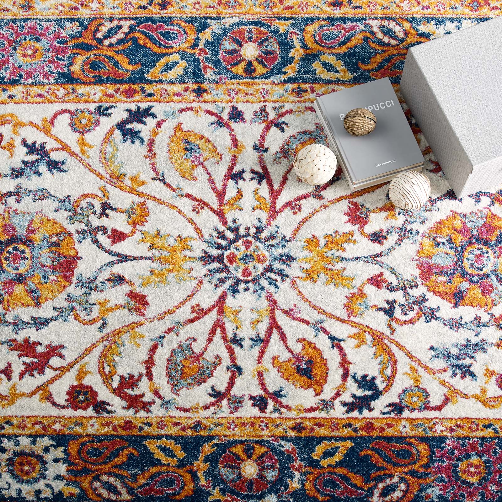 Entourage Samira Distressed Vintage Floral Vintage Medallion 8x10 Area Rug by Modway