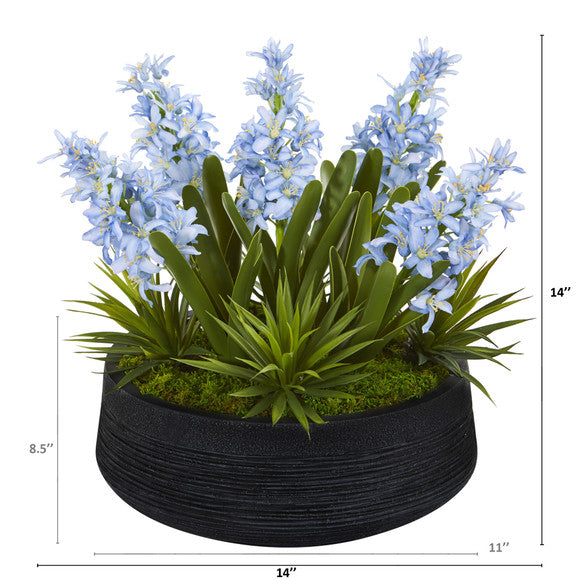 14" Hyacinth and Succulent Artificial Plant in Decorative Bowl