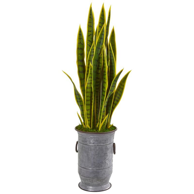 40"  Sansevieria Artificial Plant in Metal Planter