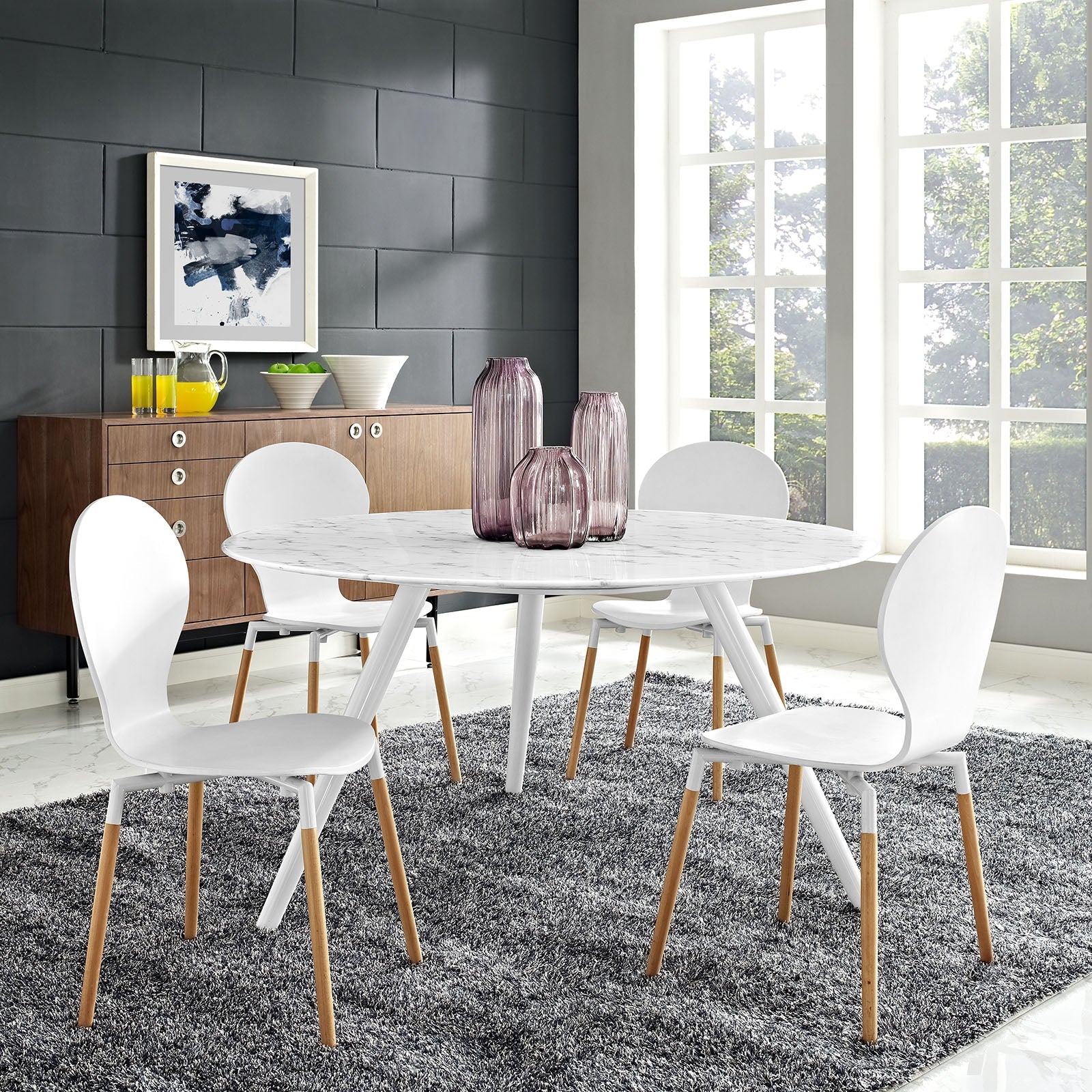 Lippa 54" Round Faux Marble Dining Table with Tripod Base by Modway