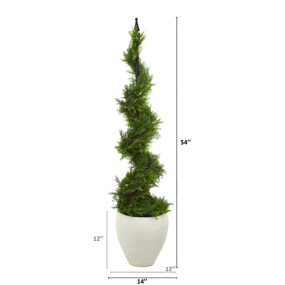 4.5' Cypress Artificial Spiral Topiary Tree in White Planter