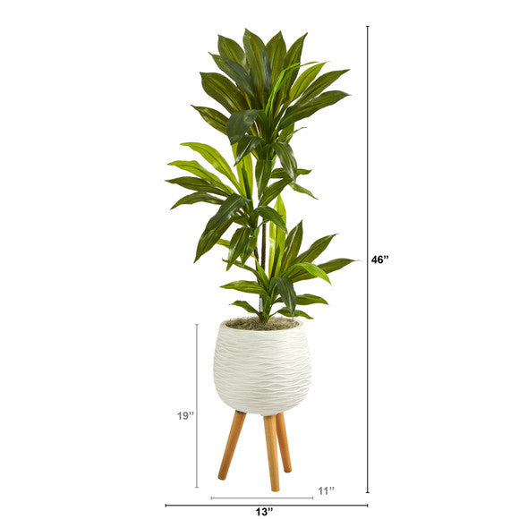46" Dracaena Artificial Plant in White Planter with Stand (Real Touch)