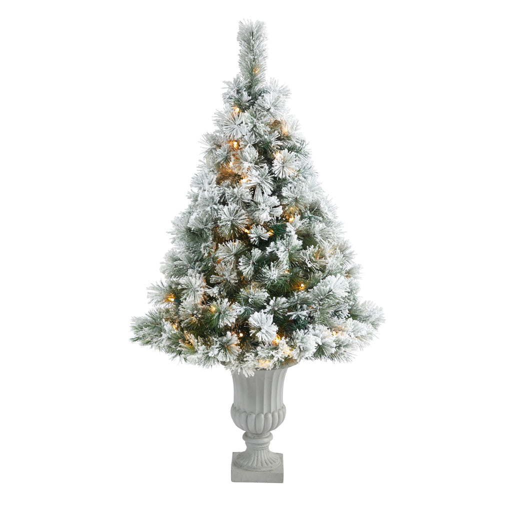56' Flocked Oregon Pine Artificial Christmas Tree w/ 100 Clear Lights