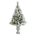 56' Flocked Oregon Pine Artificial Christmas Tree w/ 100 Clear Lights