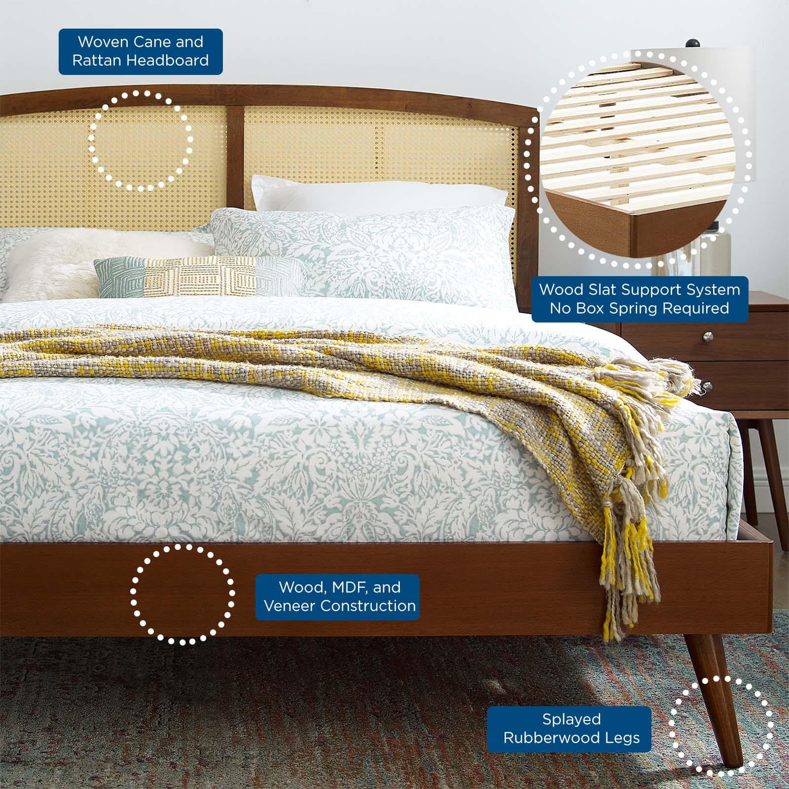 Sierra Cane and Wood King Platform Bed With Splayed Legs by Modway