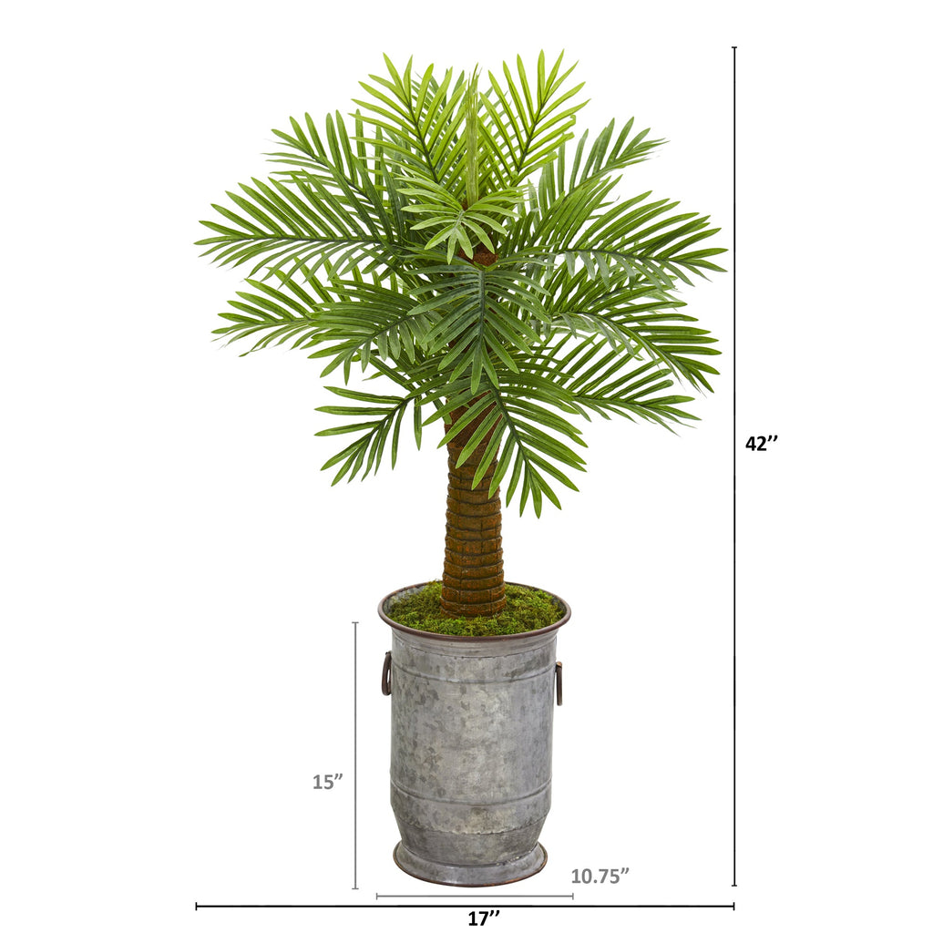 42" Robellini Palm Artificial Tree in Vintage Metal Planter
