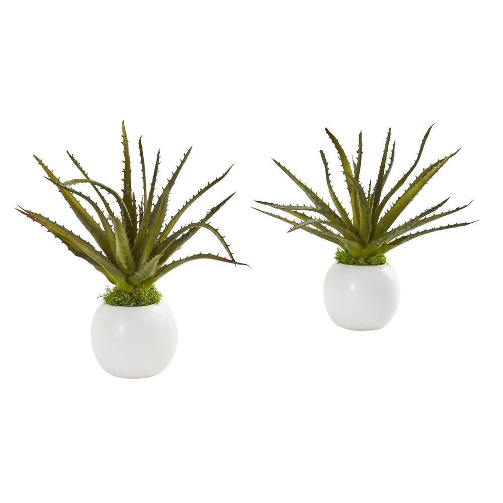 10"  Mini Aloe Succulent Artificial Plant in White Vase (Set of 2)