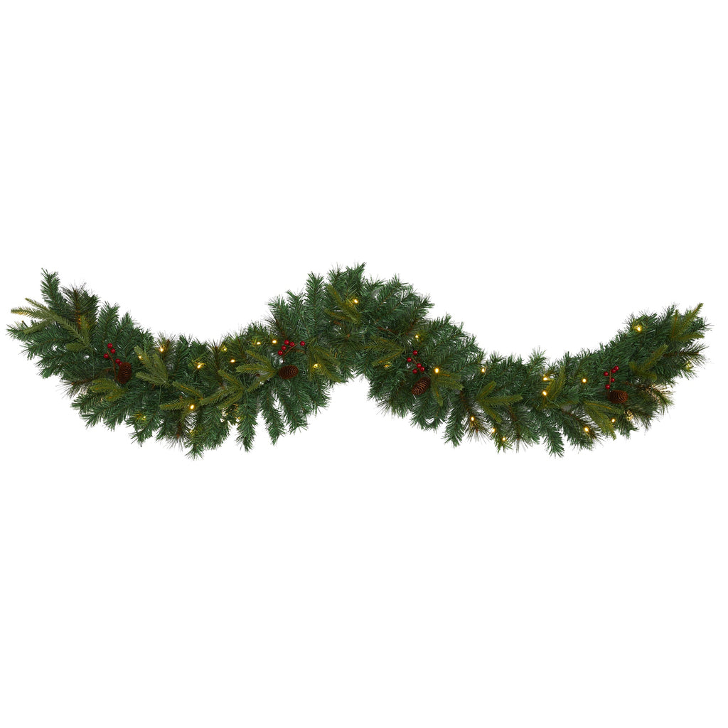 6' Mixed Pine Artificial Christmas Garland w/ 35 Clear LED Lights