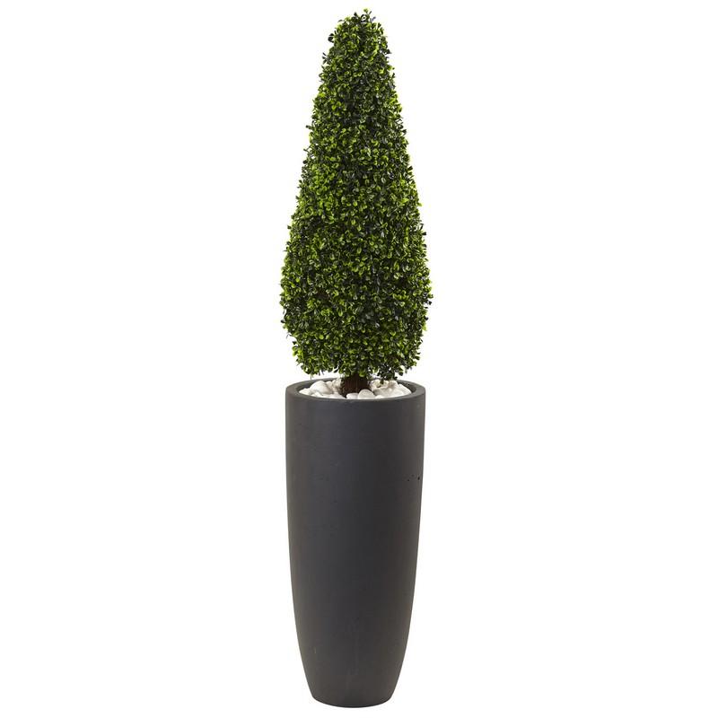 50"  Boxwood Topiary with Gray Cylindrical Planter UV Resistant (Indoor/Outdoor)
