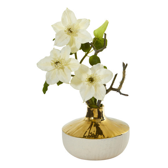16" Anemone Artificial Arrangement in Gold and Cream Elegant Vase