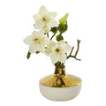 16" Anemone Artificial Arrangement in Gold and Cream Elegant Vase