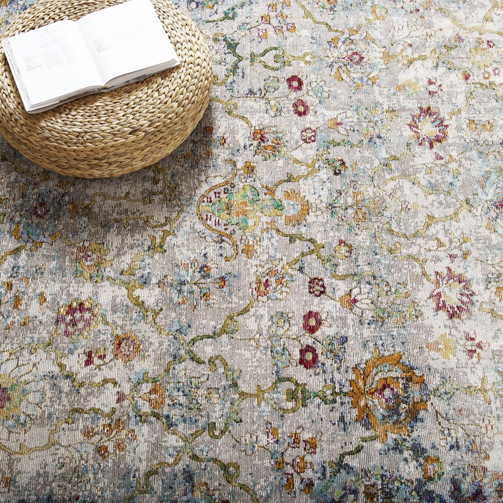 Success Manuka Distressed Vintage Floral Lattice 4x6 Area Rug by Modway