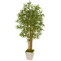 65" Bamboo Artificial Tree In Country White Planter 9853 By Nearly Natural