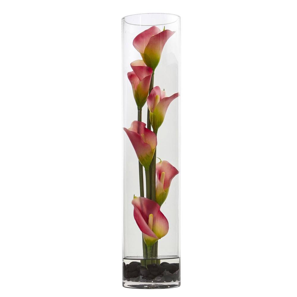 18" Mini Cally Lily Artificial Arrangement in Cylinder Glass