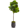 62"  Fiddle Leaf Artificial Tree in Ribbed Metal Planter (Real Touch)