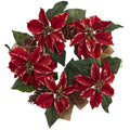 22"  Poinsettia, Pine Cone & Burlap Wreath
