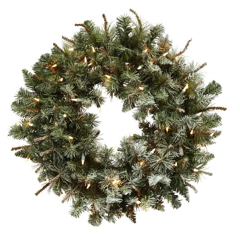 30"  Lighted Frosted Pine Wreath