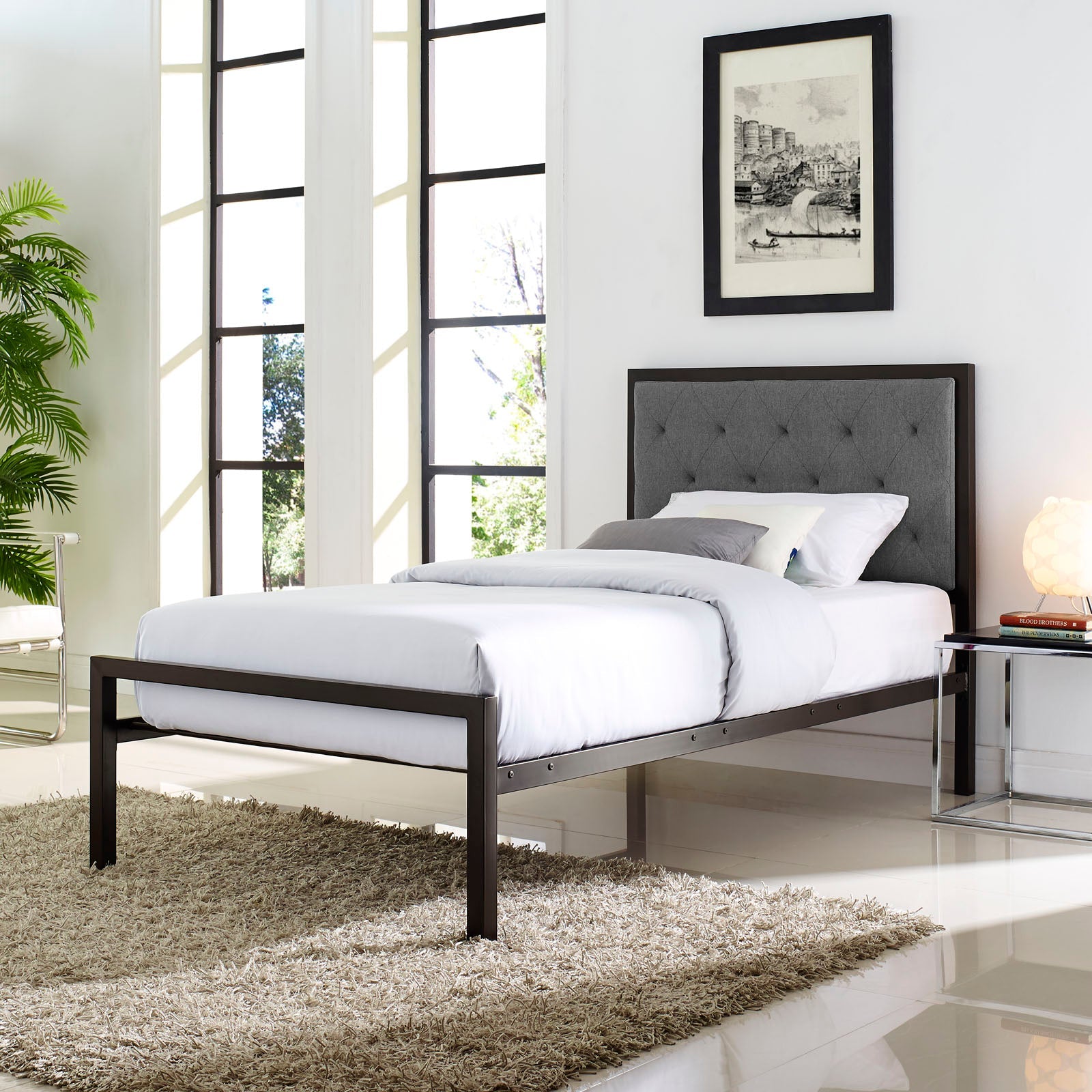 Mia Fabric Twin Bed by Modway