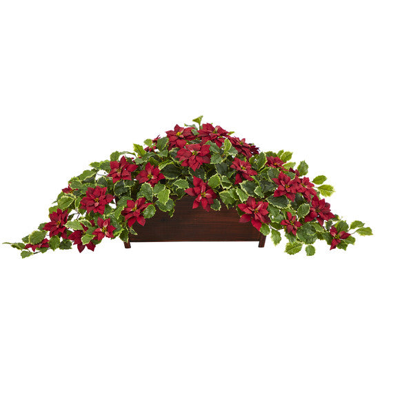 51" Poinsettia and Variegated Holly Artificial Plant in Decorative Planter