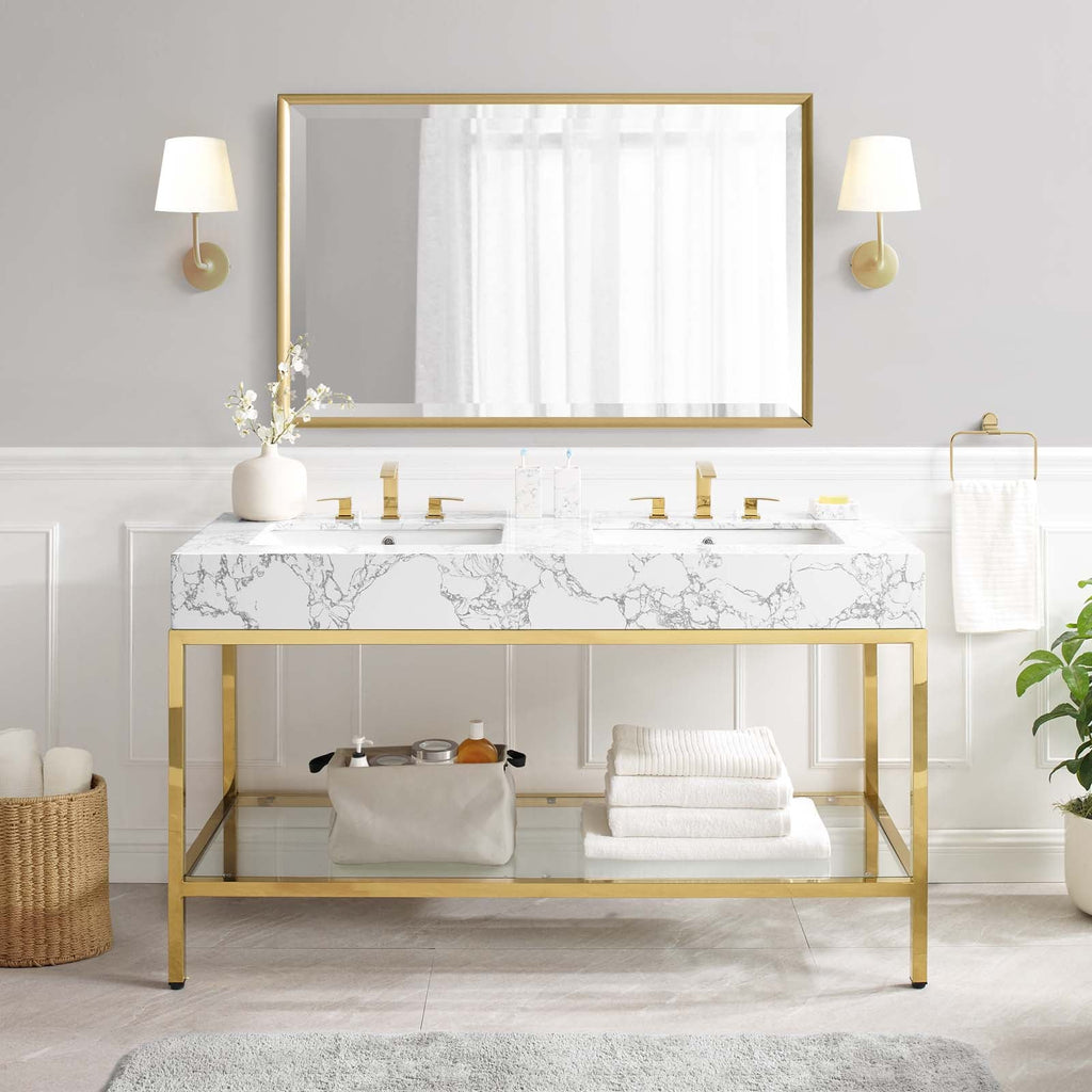 Kingsley 60" Gold Stainless Steel Bathroom Vanity by Modway