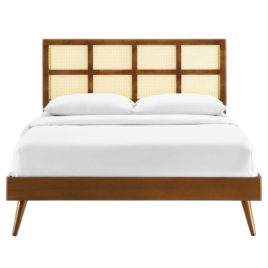 Sidney Cane and Wood King Platform Bed With Splayed Legs by Modway