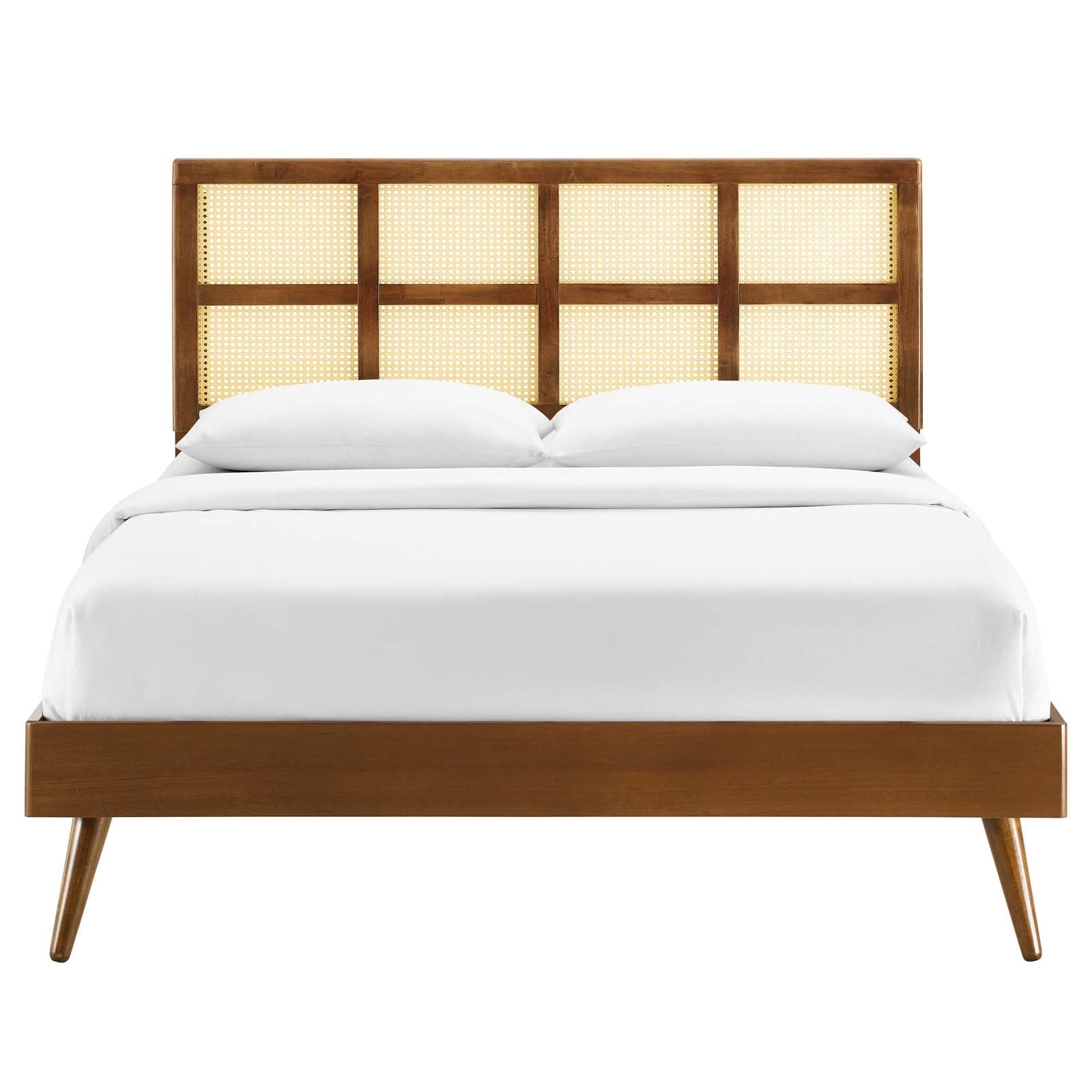 Sidney Cane and Wood King Platform Bed With Splayed Legs by Modway