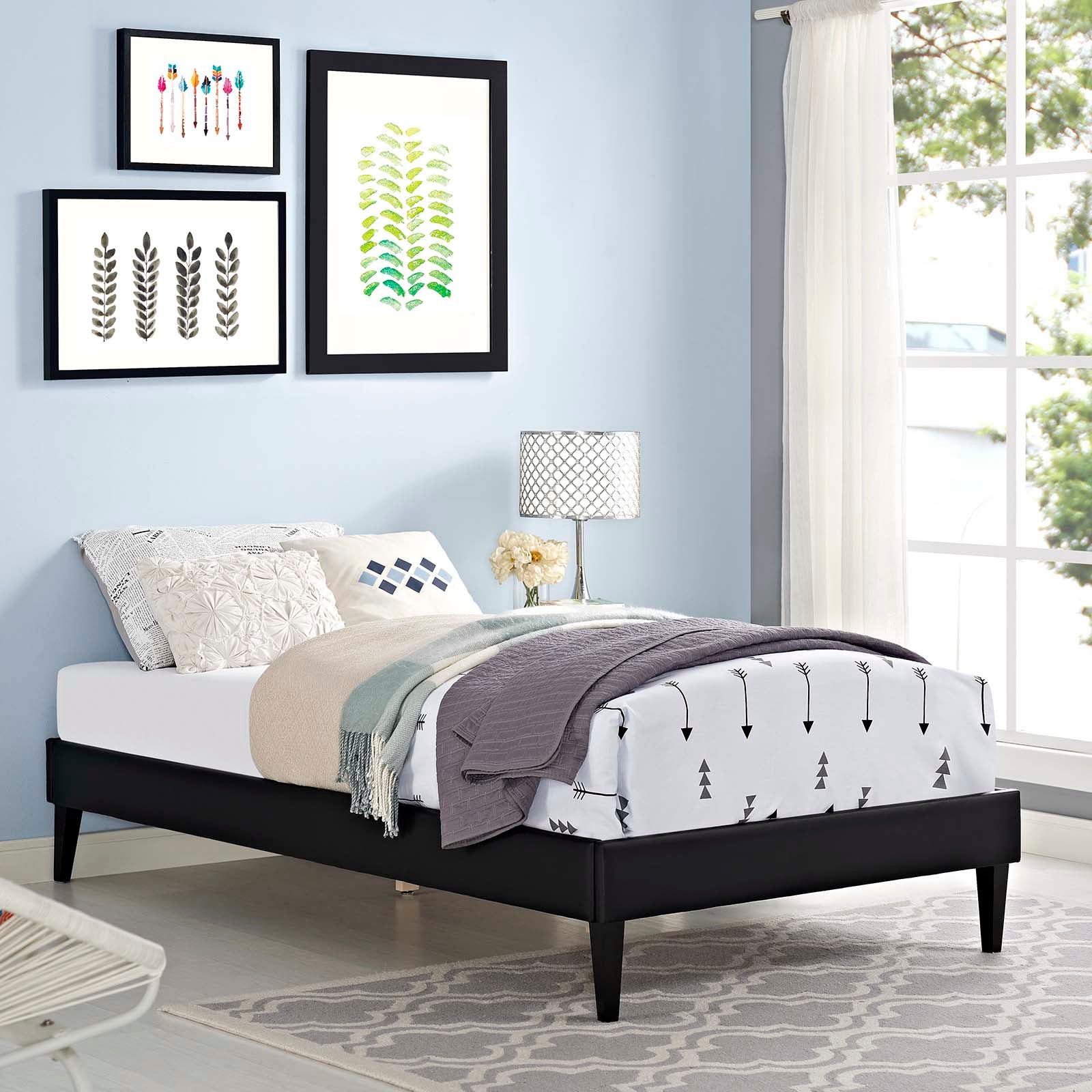 Tessie Vinyl Twin Bed Frame with Squared Tapered Legs by Modway