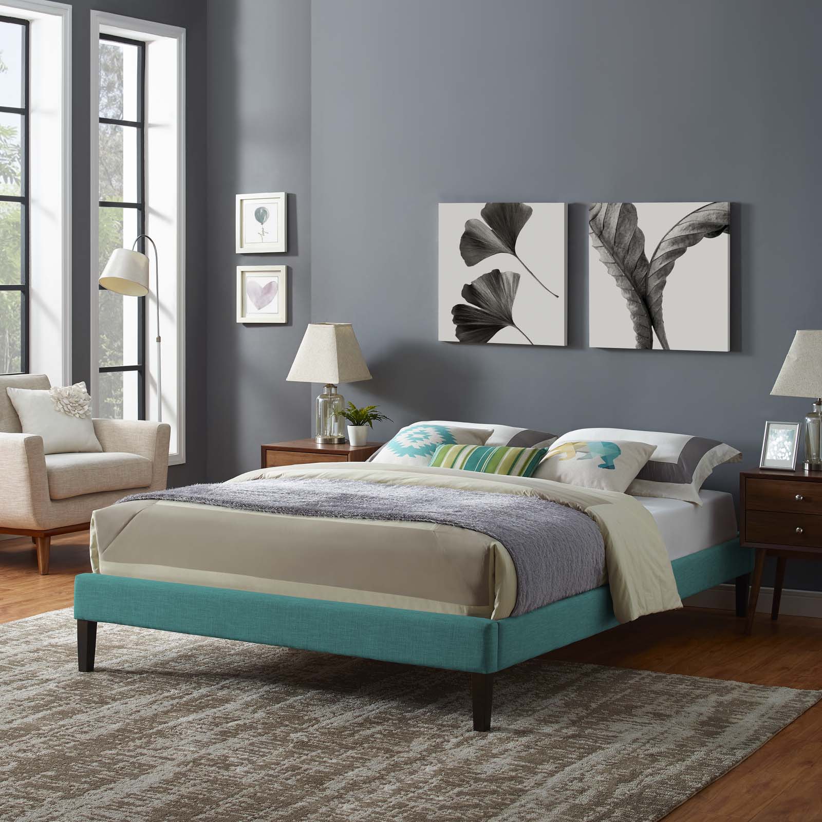 Tessie Fabric Full Bed Frame with Squared Tapered Legs by Modway
