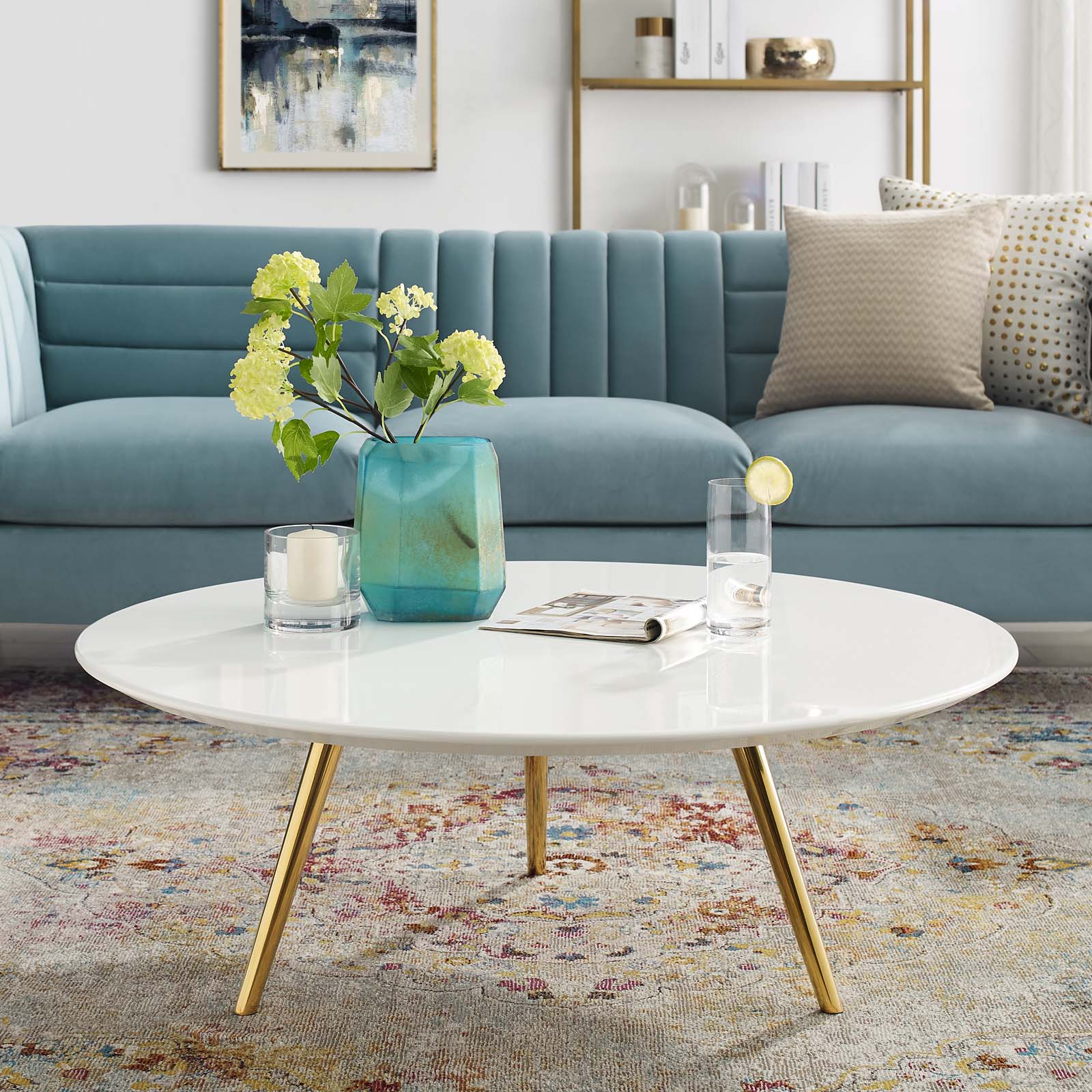 Lippa 40" Round Wood Coffee Table with Tripod Base by Modway
