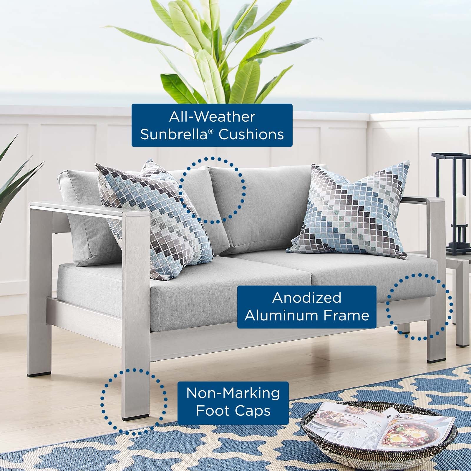 Shore Sunbrella¨ Fabric Aluminum Outdoor Patio Loveseat by Modway