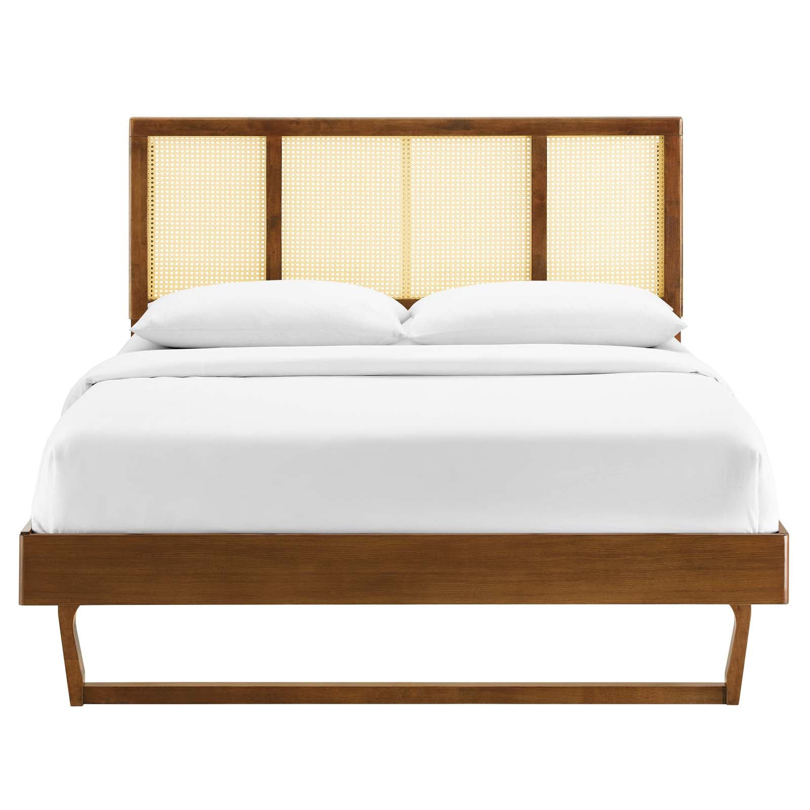 Kelsea Cane and Wood Queen Platform Bed With Angular Legs by Modway