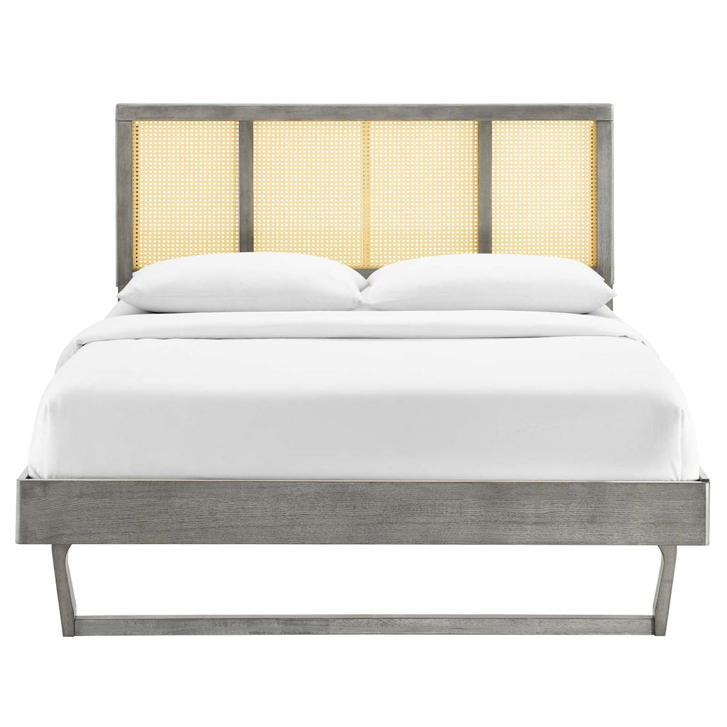 Kelsea Cane and Wood Full Platform Bed With Angular Legs by Modway
