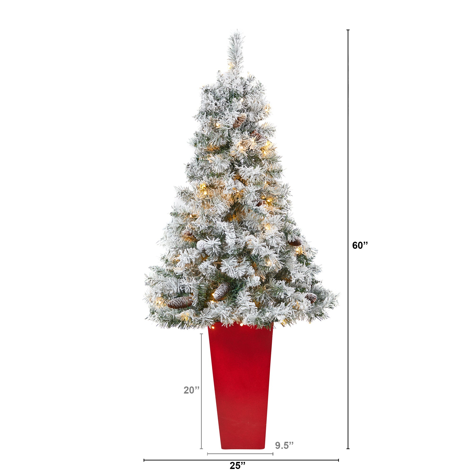 5' Flocked White River Mountain Pine Artificial Christmas Tree w/ Pinecones