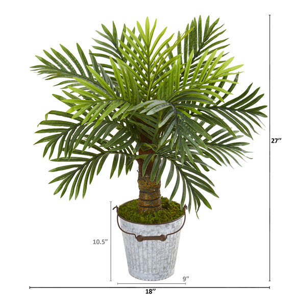 27" Robellini Palm Artificial Tree in White Washed Vintage Metal Pail