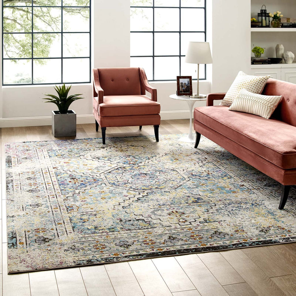 Success Jacinda Distressed Vintage Floral Vintage Medallion 8x10 Area Rug by Modway