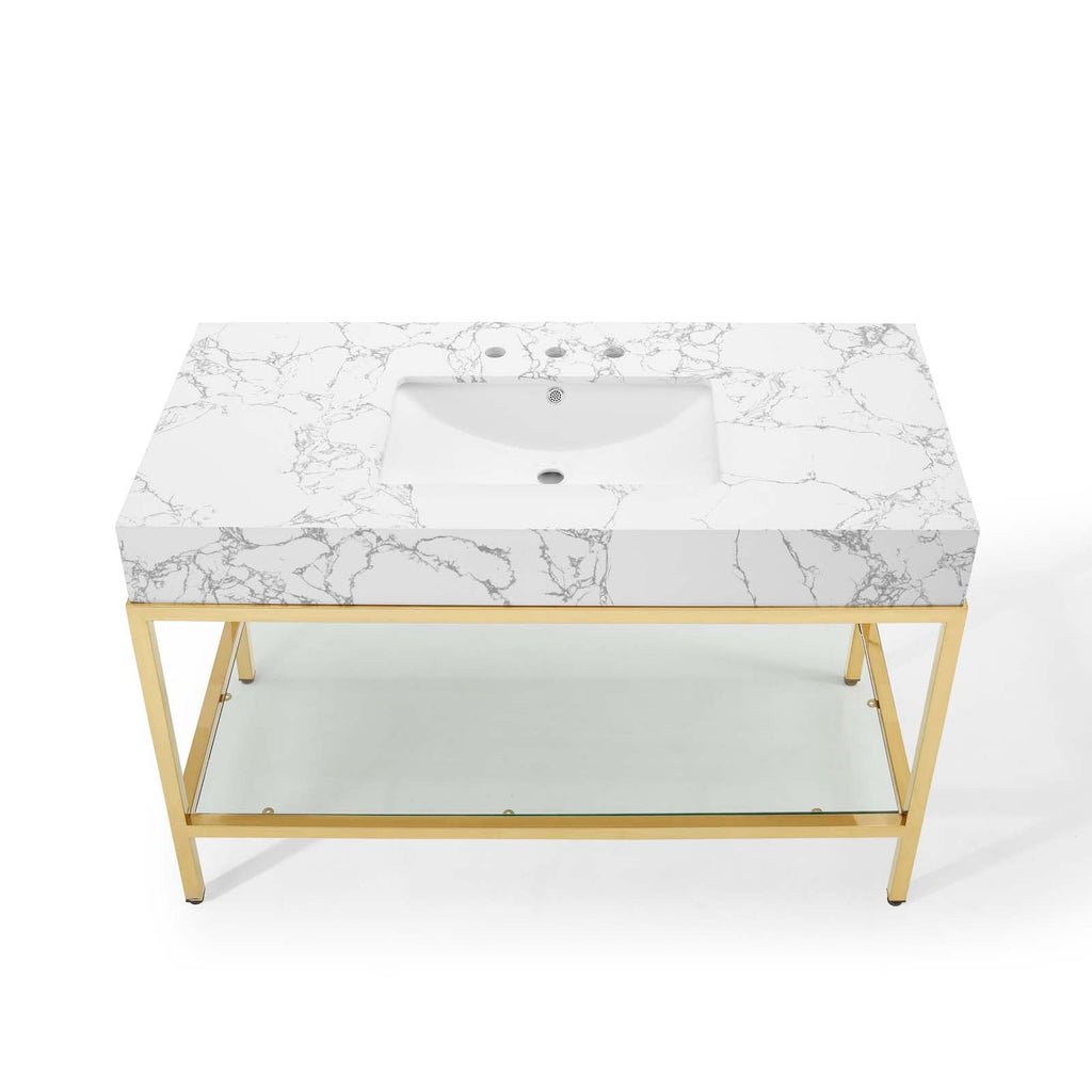 Kingsley 50" Gold Stainless Steel Bathroom Vanity by Modway