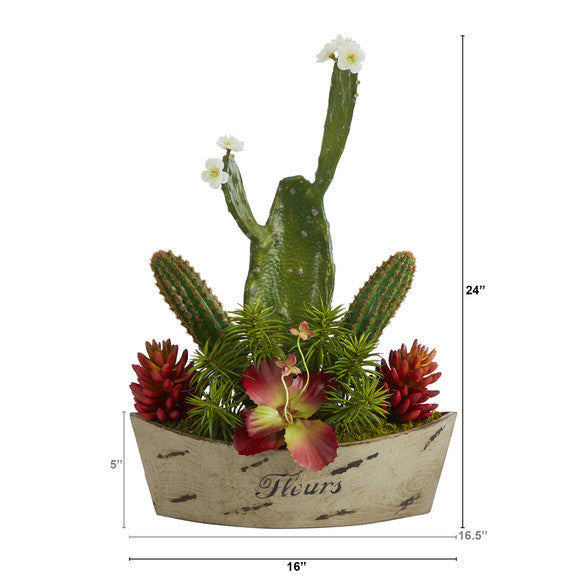 24" Mixed Succulent Artificial Plant in Decorative Planter