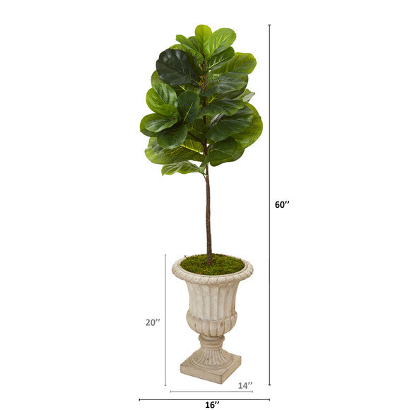 5' Fiddle Leaf Artificial Tree in Sand Finished Urn (Real Touch)