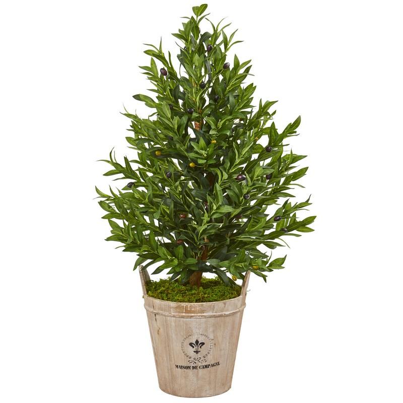38"  Olive Cone Topiary Artificial Tree in Farmhouse Planter