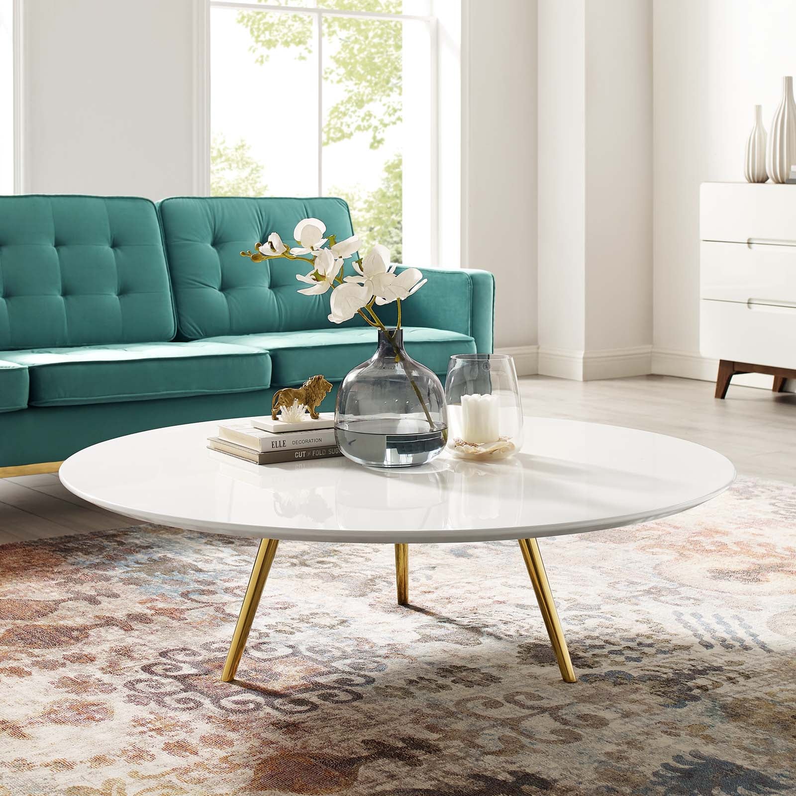 Lippa 48" Round Wood Coffee Table with Tripod Base by Modway