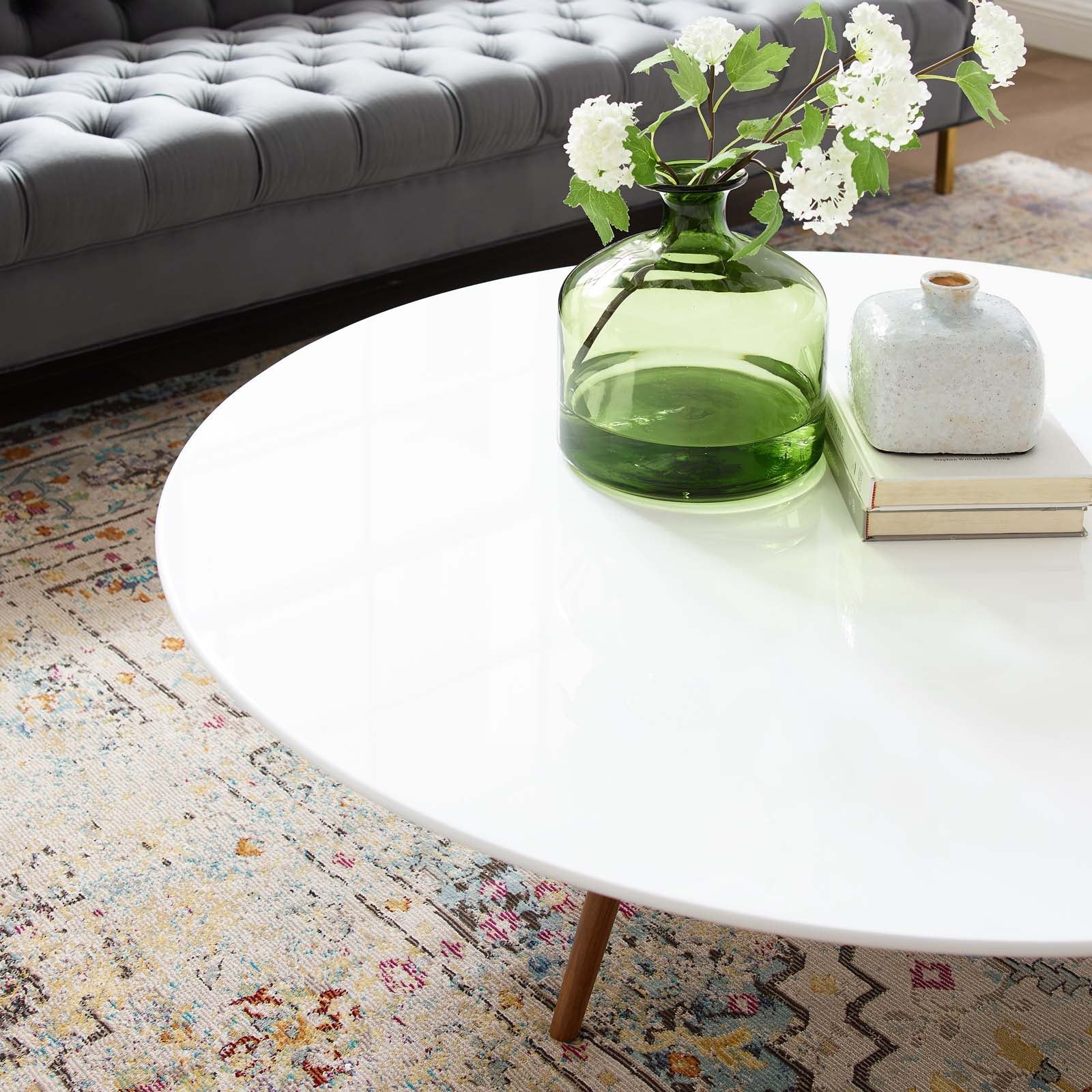 Lippa 48" Round Wood Coffee Table with Tripod Base by Modway