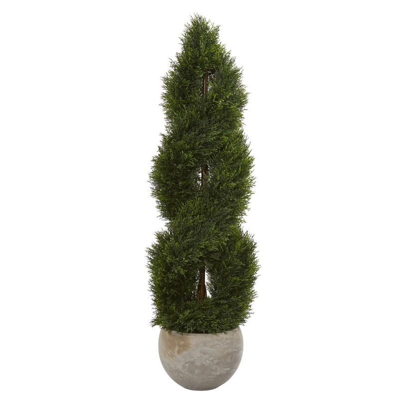 4' Double Pond Cypress Spiral Artificial Tree in Sand Colored Planter