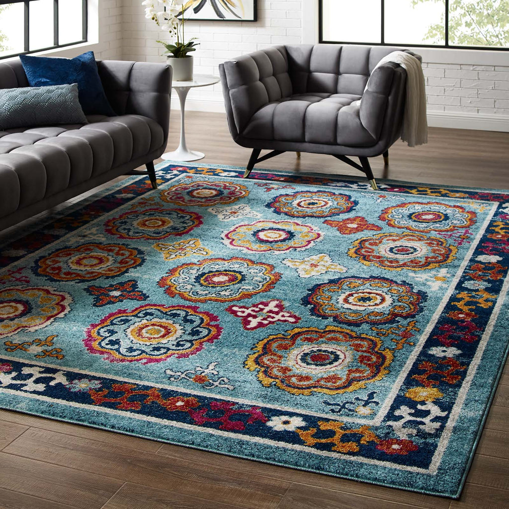 Entourage Odile Distressed Floral Moroccan Trellis 8x10 Area Rug by Modway