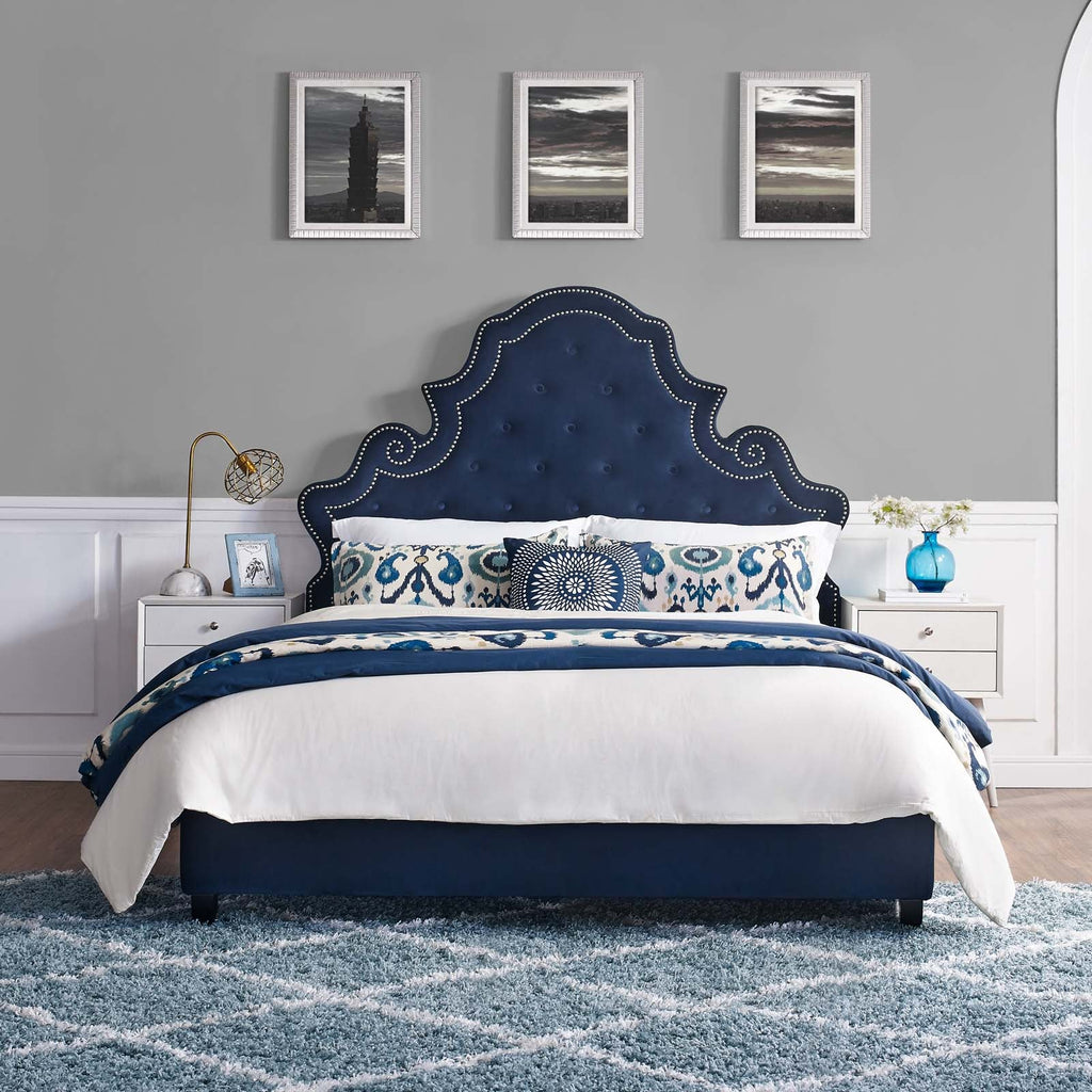 Valentina Tufted Nailhead Performance Velvet Queen Platform Bed by Modway
