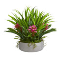 16" Bromeliad & Grass Artificial Plant in Ceramic Vase