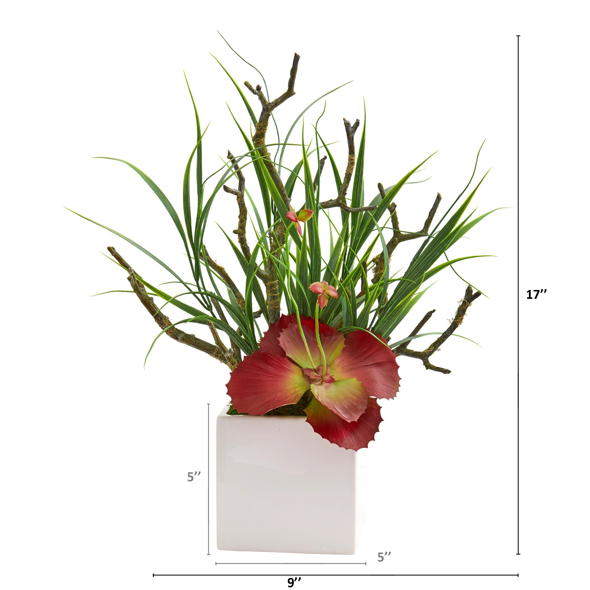 17" Succulent and Grass Artificial Plant in White Planter